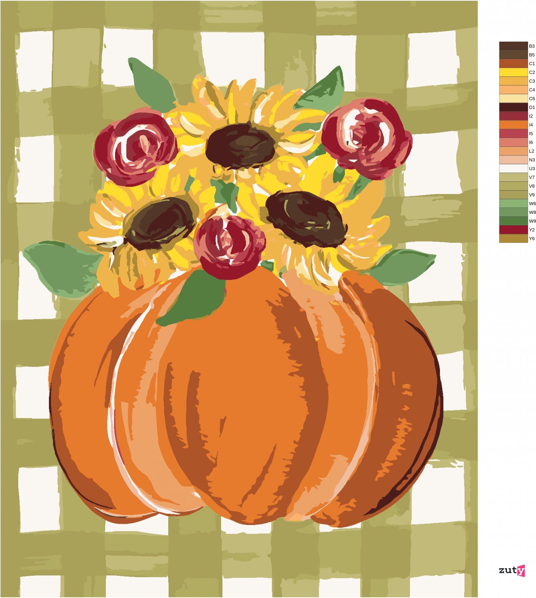 zuty Malování podle čísel - ORANŽOVÁ DÝNĚ A SLUNEČNICE GINGHAM (HALEY BUSH) - Rozměr: 40x50 cm, Rámování: Varianta: vypnuté plátno na rám - obrázek 6
