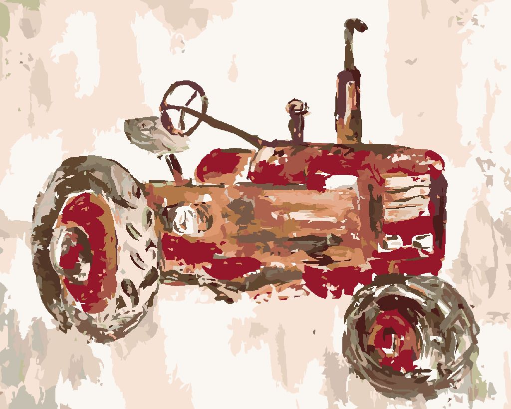 zuty Malování podle čísel - ČERVENÝ TRAKTOR (HALEY BUSH) - Rozměr: 40x50 cm, Rámování: Varianta: bez rámu a bez vypnutí plátna - obrázek 2