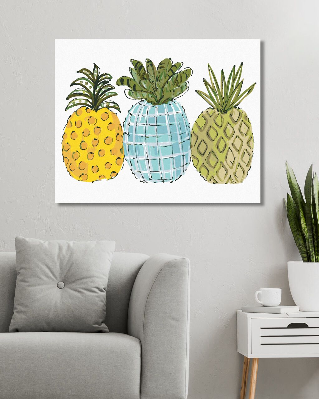 zuty Malování podle čísel - BAREVNÉ ANANASY (HALEY BUSH) - Rozměr: 40x50 cm, Rámování: Varianta: bez rámu a bez vypnutí plátna - obrázek 3