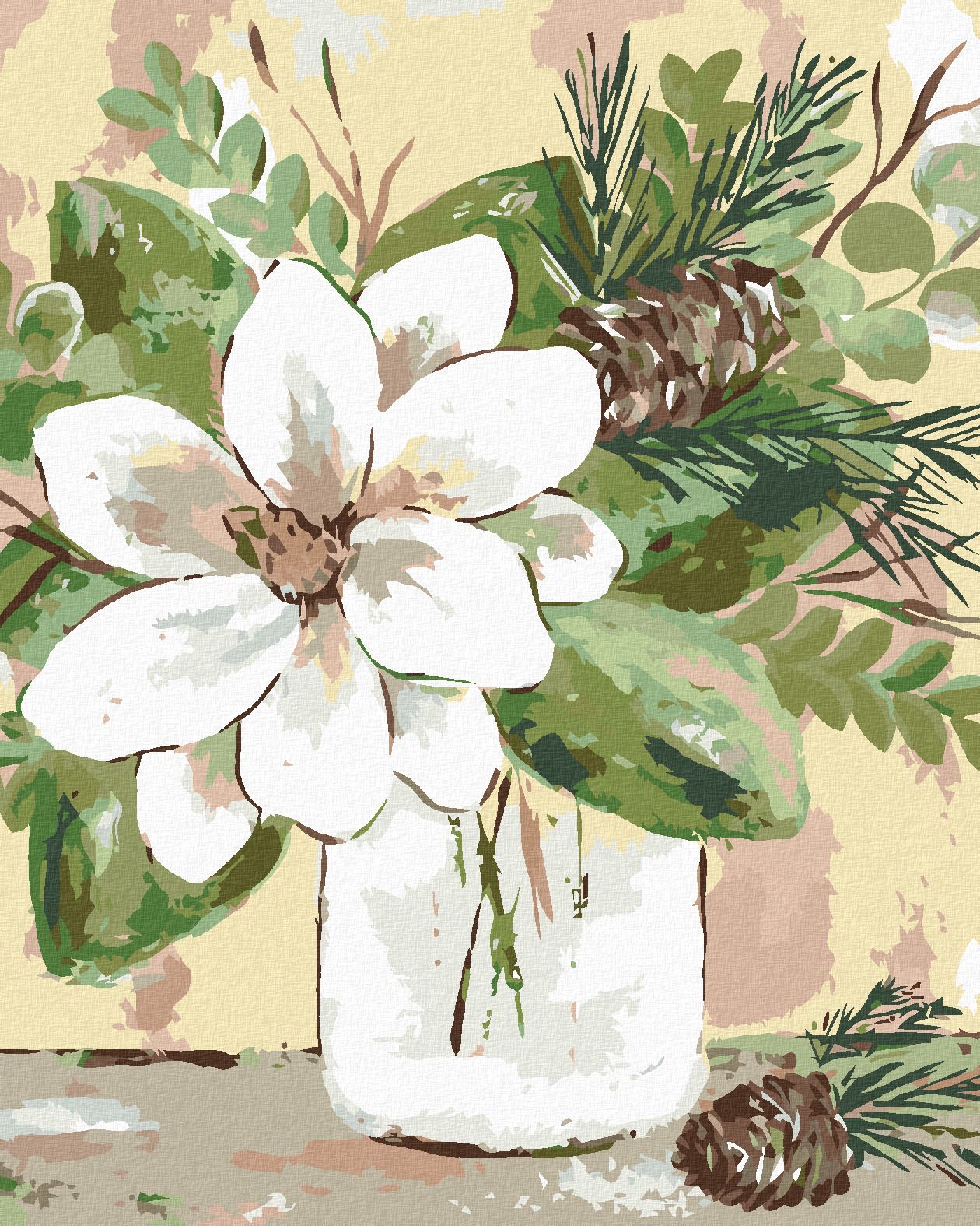 zuty Malování podle čísel - ZIMNÍ MAGNÓLIE VE SKLENICI (HALEY BUSH) - Rozměr: 40x50 cm, Rámování: Varianta: vypnuté plátno na rám - obrázek 1