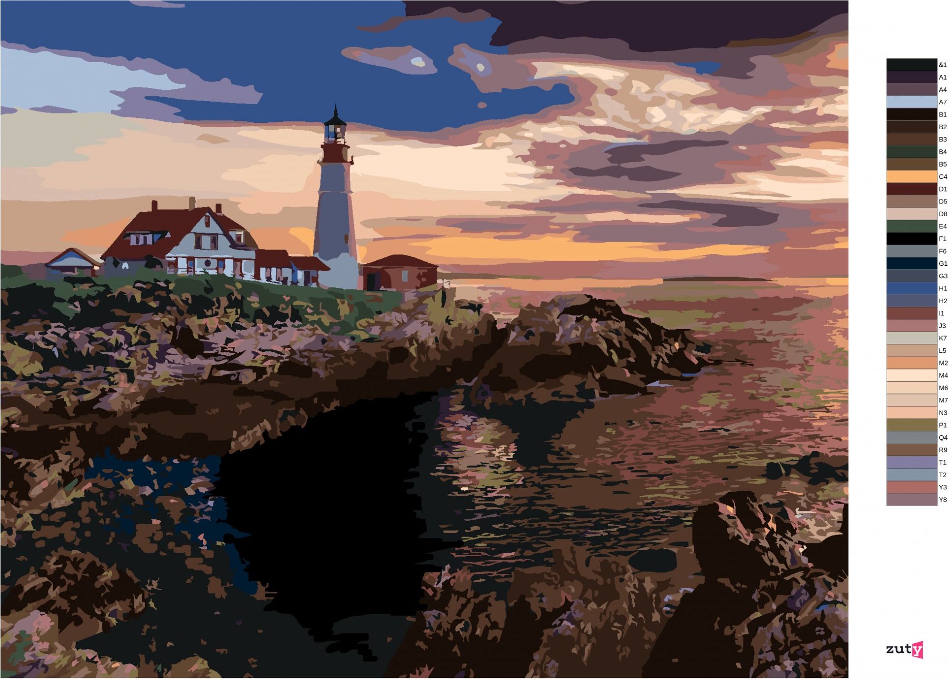 zuty Malování podle čísel - MAJÁK A ZÁPAD SLUNCE, USA (TED DAVIS) - Rozměr: 40x50 cm, Rámování: Varianta: bez rámu a bez vypnutí plátna - obrázek 2