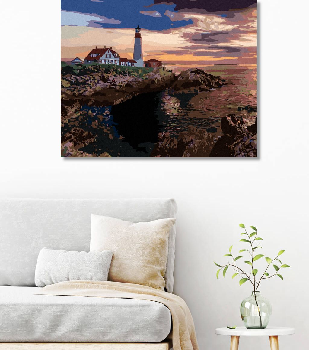 zuty Malování podle čísel - MAJÁK A ZÁPAD SLUNCE, USA (TED DAVIS) - Rozměr: 40x50 cm, Rámování: Varianta: bez rámu a bez vypnutí plátna - obrázek 6
