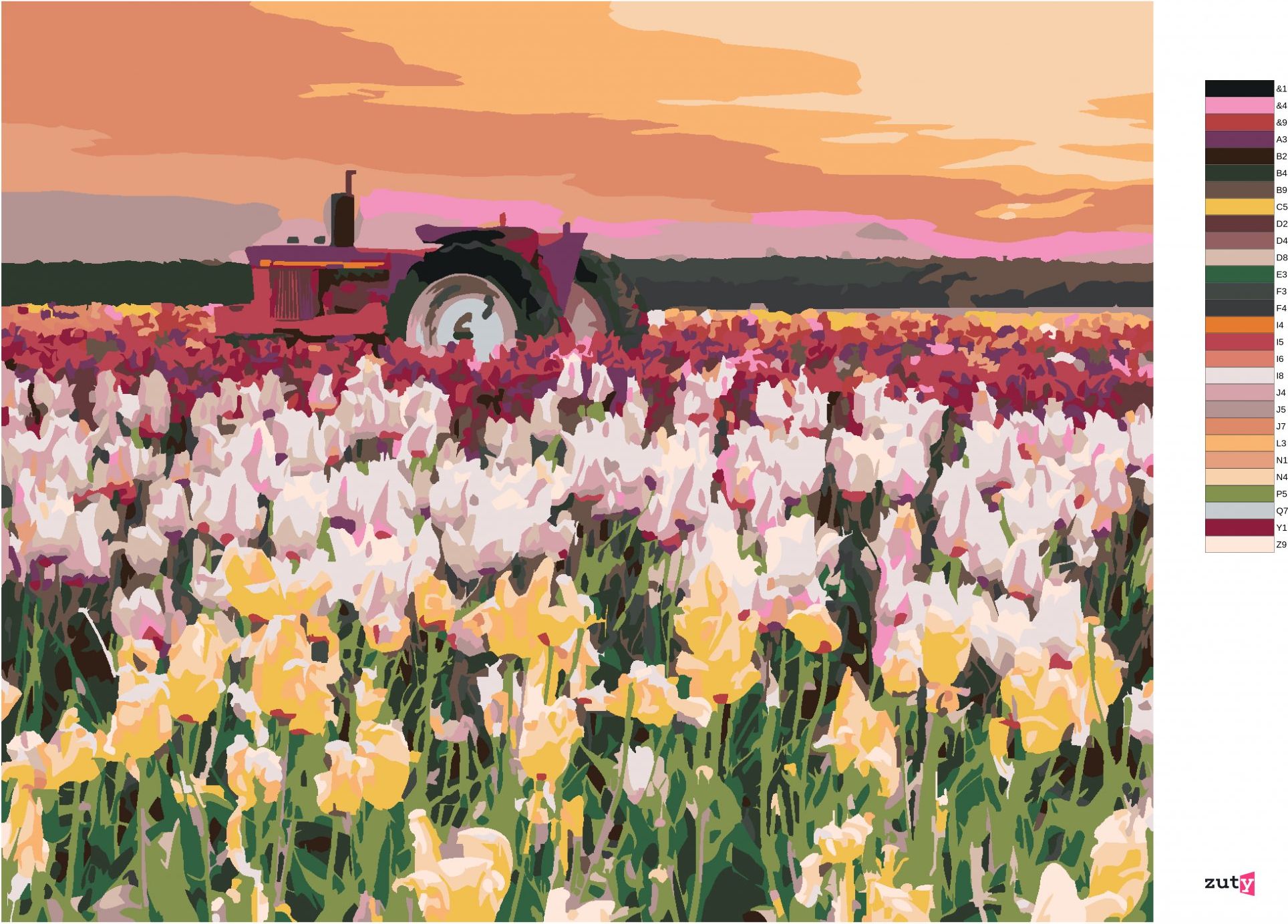 zuty Malování podle čísel - TULIPÁNY NA POLI (TED DAVIS) - Rozměr: 40x50 cm, Rámování: Varianta: vypnuté plátno na rám - obrázek 9