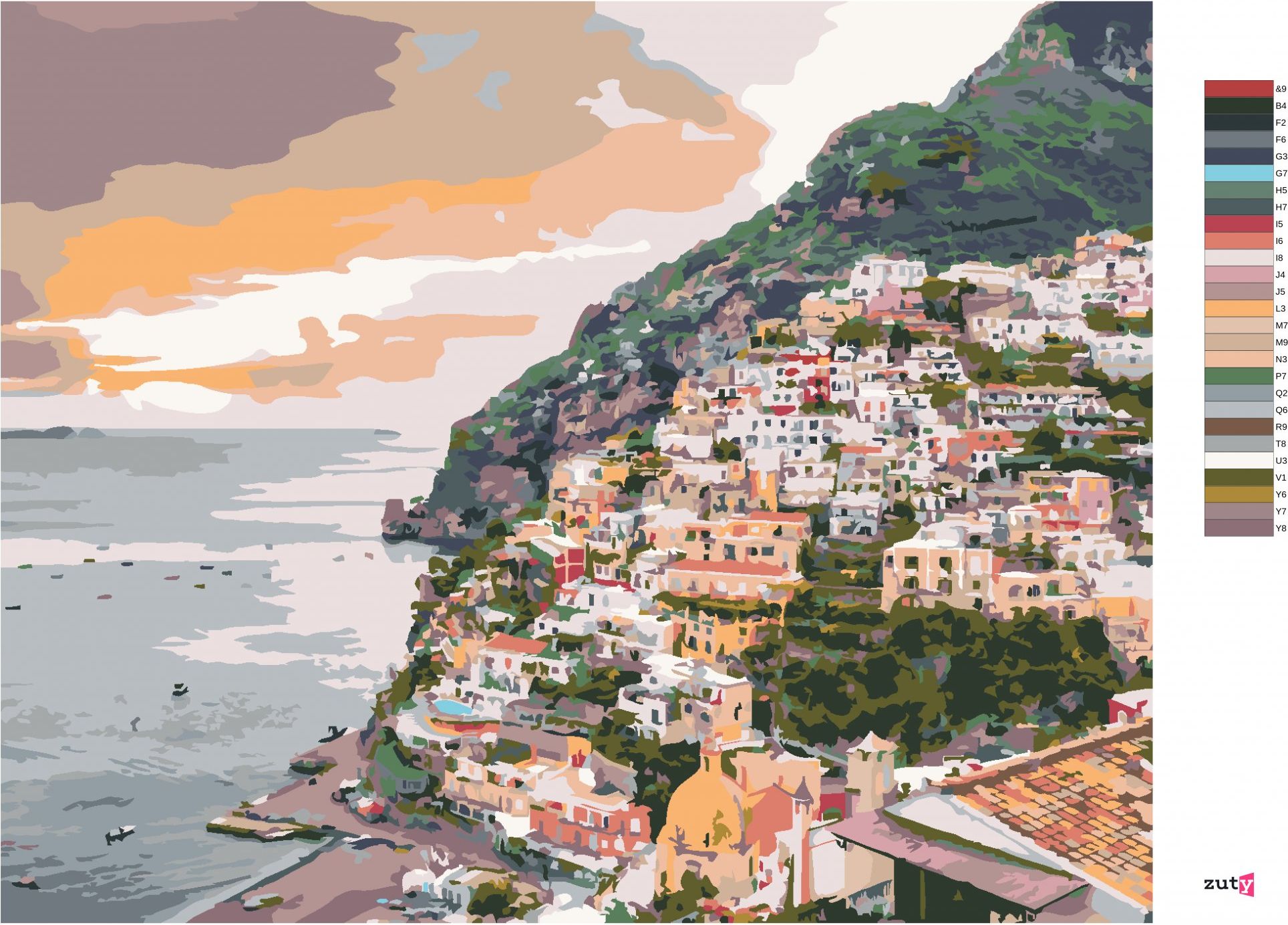 zuty Malování podle čísel - POSITANO ITÁLIE (TED DAVIS) - Rozměr: 40x50 cm, Rámování: Varianta: vypnuté plátno na rám - obrázek 3