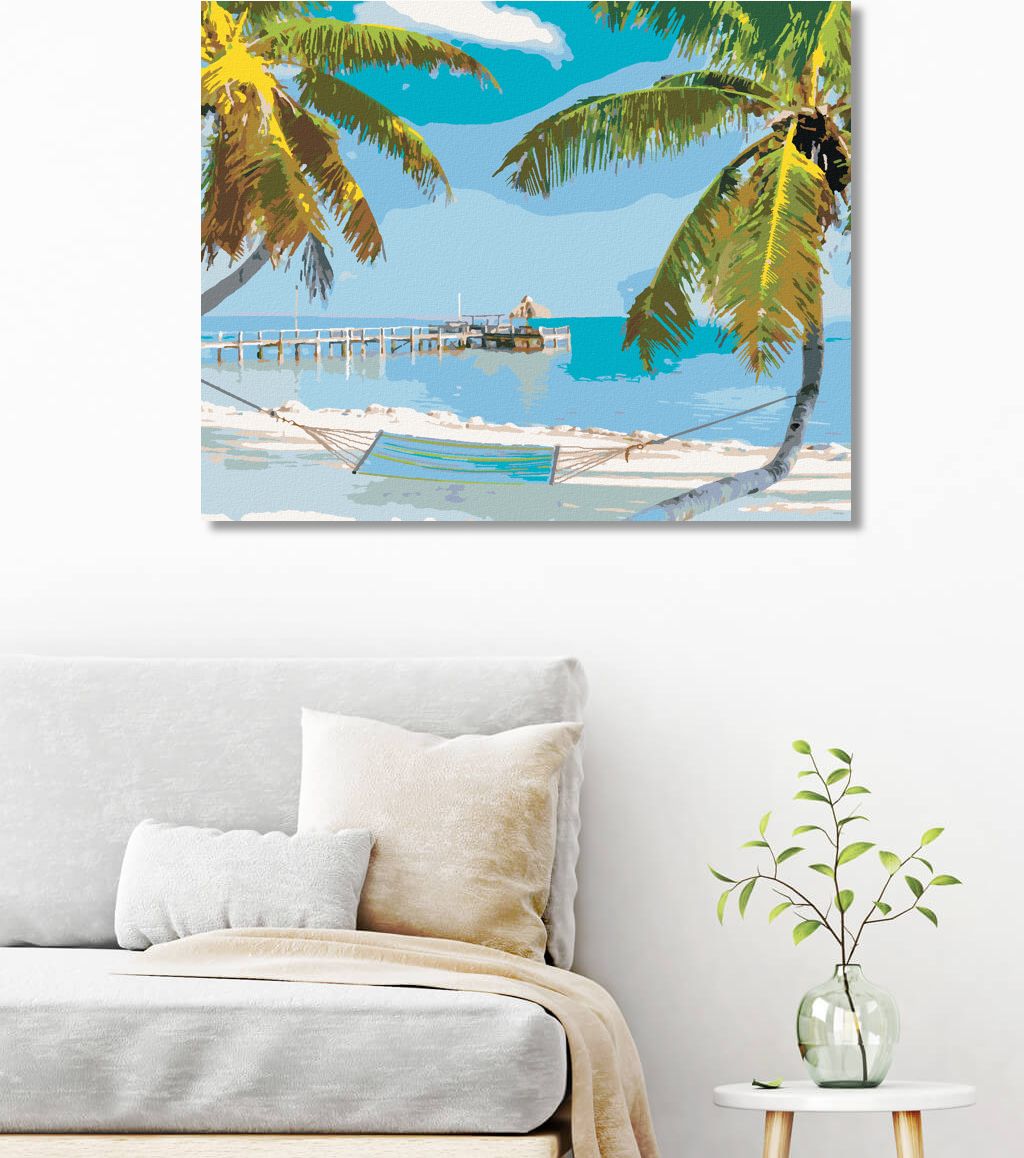 zuty Malování podle čísel - PLÁŽ S HOUPAČKOU MEZI PALMAMI (TED DAVIS) - Rozměr: 40x50 cm, Rámování: Varianta: vypnuté plátno na rám - obrázek 9
