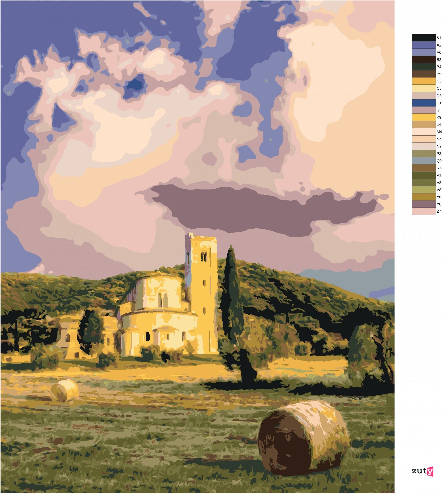 zuty Malování podle čísel - KLÁŠTER SANT ANTIMO, ITÁLIE (TED DAVIS) - Rozměr: 40x50 cm, Rámování: Varianta: vypnuté plátno na rám - obrázek 2