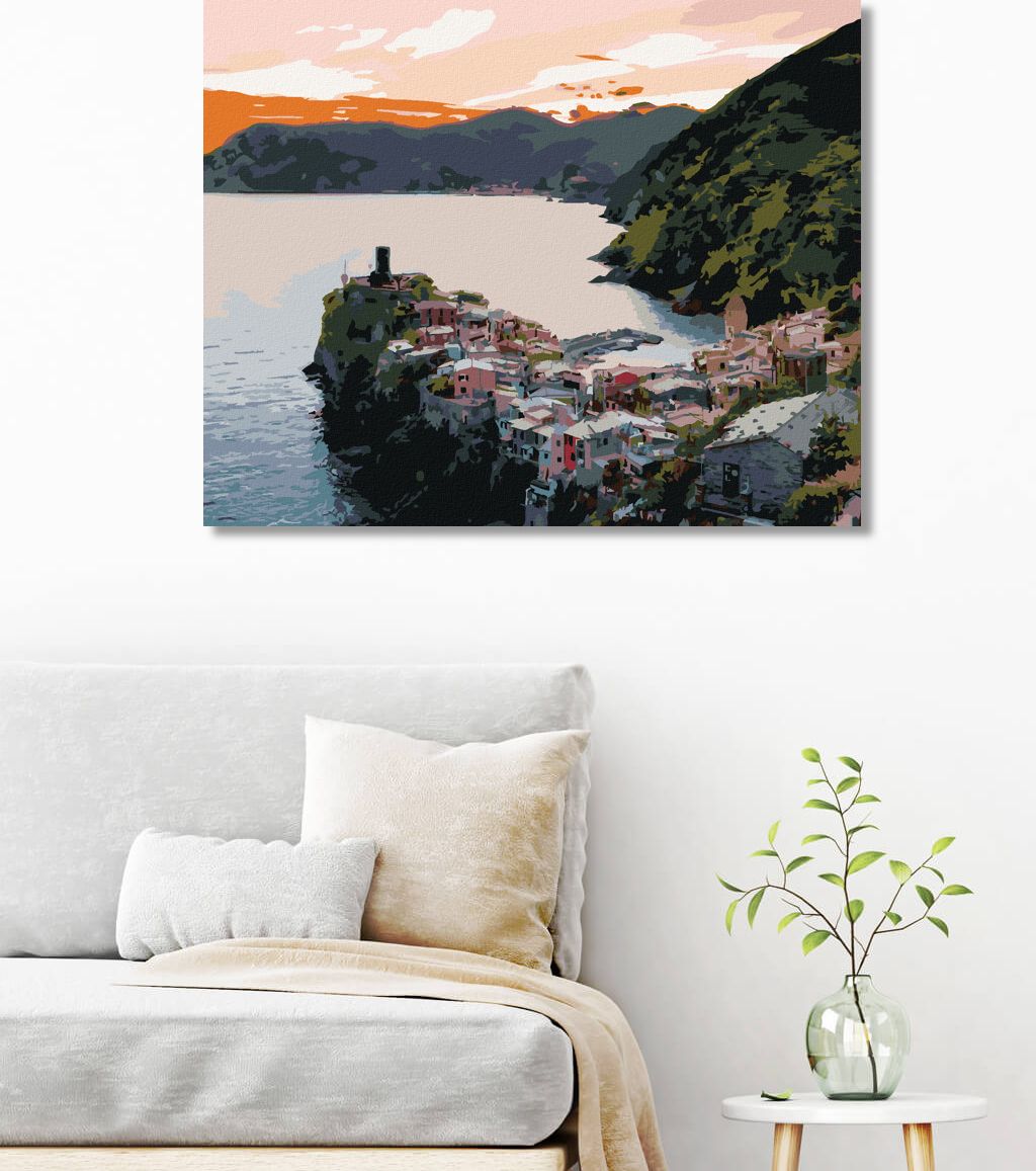 zuty Malování podle čísel - MĚSTO U MOŘE, ITÁLIE (TED DAVIS) - Rozměr: 40x50 cm, Rámování: Varianta: bez rámu a bez vypnutí plátna - obrázek 4