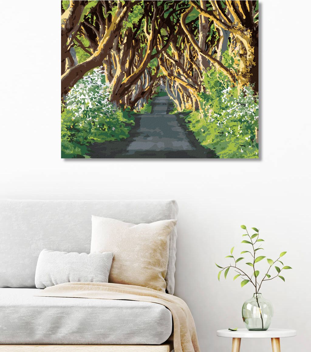 zuty Malování podle čísel - CESTA OBKLOPENÁ STROMY (TED DAVIS) - Rozměr: 40x50 cm, Rámování: Varianta: vypnuté plátno na rám - obrázek 3