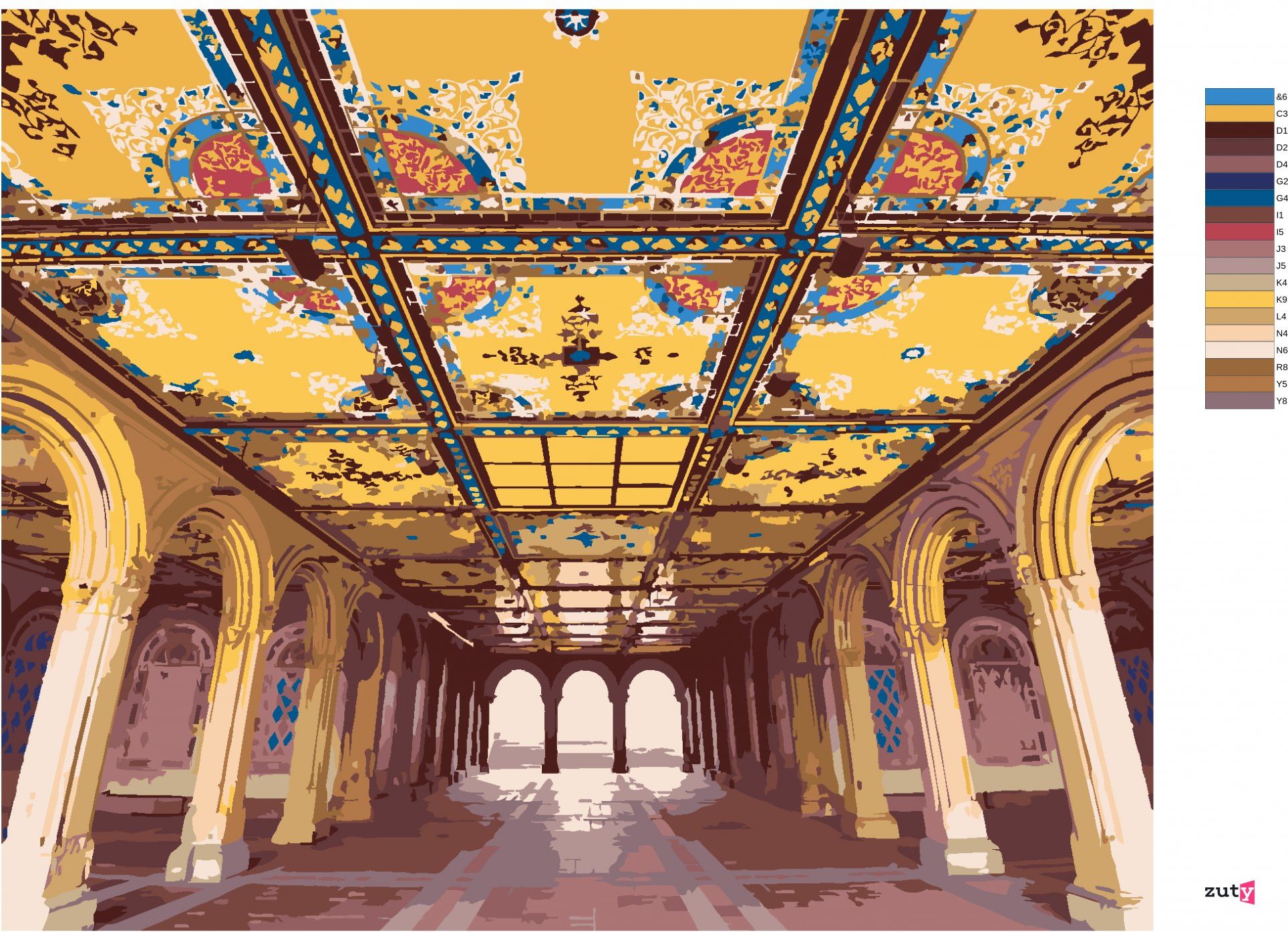 zuty Malování podle čísel - MOZAIKA BETHESDA, NEW YORK, USA (TED DAVIS) - Rozměr: 40x50 cm, Rámování: Varianta: vypnuté plátno na rám - obrázek 6