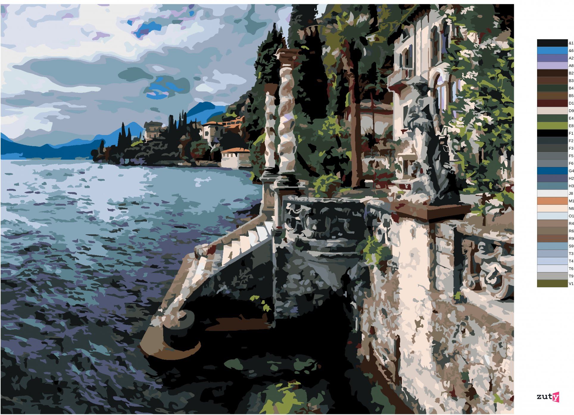 zuty Malování podle čísel - VILA U MOŘE, ITÁLIE (TED DAVIS) - Rozměr: 40x50 cm, Rámování: Varianta: vypnuté plátno na rám - obrázek 9