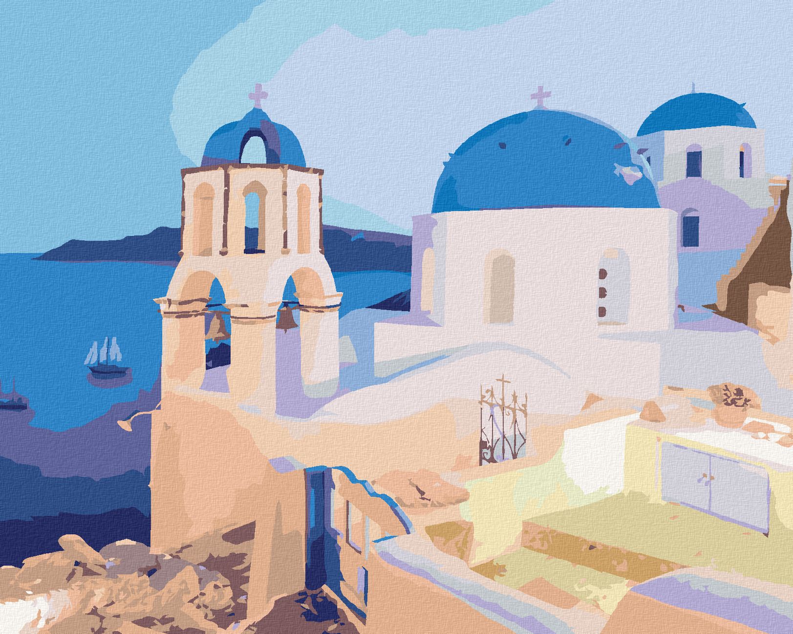 zuty Malování podle čísel - SANTORINI, ŘECKO (TED DAVIS) - Rozměr: 40x50 cm, Rámování: Varianta: vypnuté plátno na rám - obrázek 1
