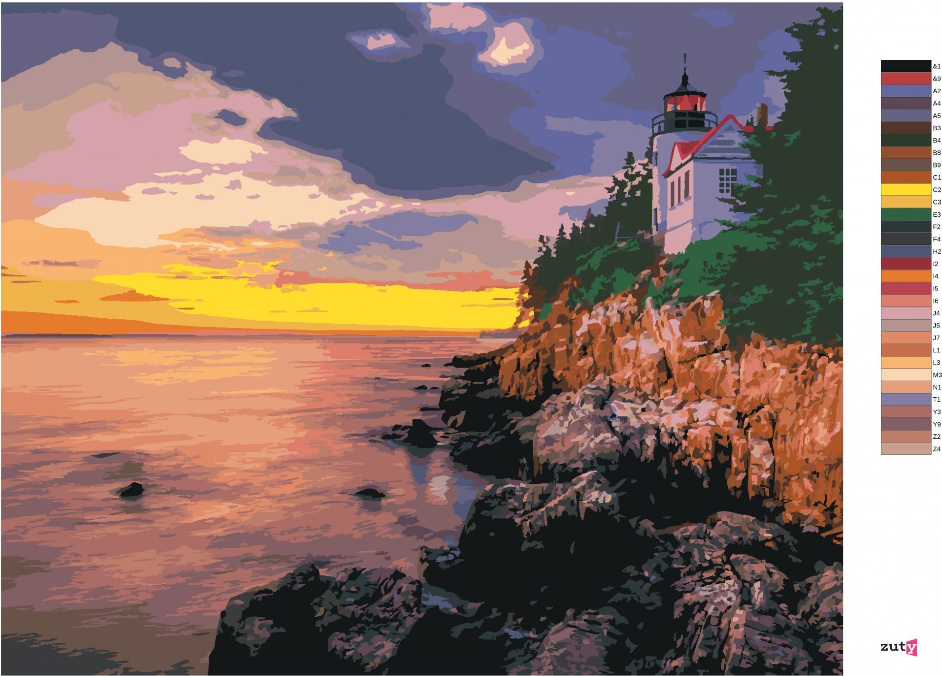 zuty Malování podle čísel - MAJÁK NA ÚTESU A ZÁPAD SLUNCE, USA (TED DAVIS) - Rozměr: 40x50 cm, Rámování: Varianta: vypnuté plátno na rám - obrázek 4