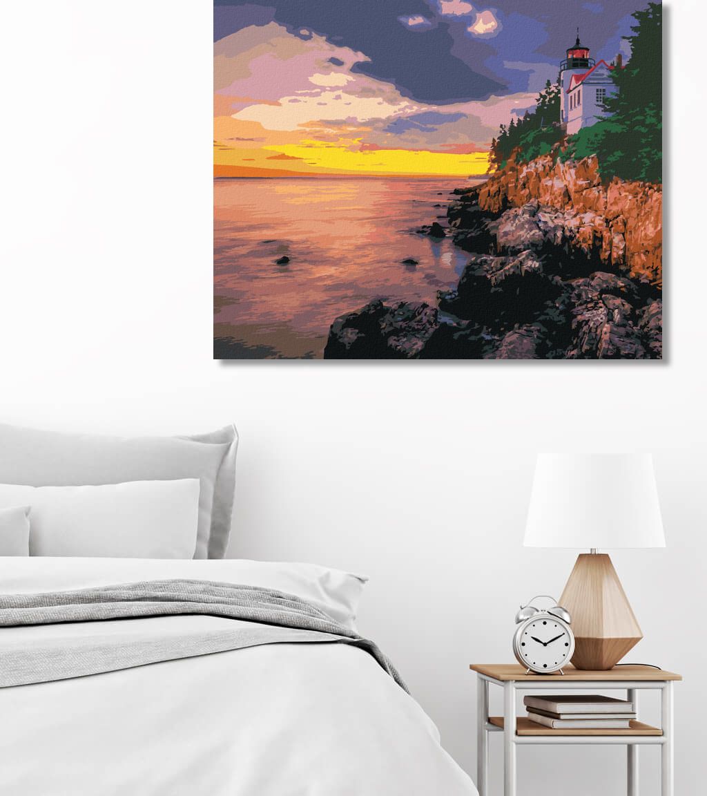 zuty Malování podle čísel - MAJÁK NA ÚTESU A ZÁPAD SLUNCE, USA (TED DAVIS) - Rozměr: 40x50 cm, Rámování: Varianta: vypnuté plátno na rám - obrázek 6