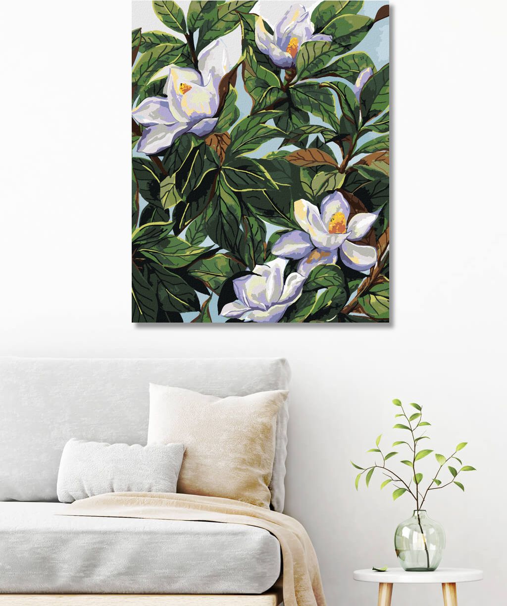 zuty Malování podle čísel - BÍLÉ KVĚTY MAGNÓLIE A LISTY (ALEXANDRIA GILBERT) - Rozměr: 40x50 cm, Rámování: Varianta: vypnuté plátno na rám - obrázek 10