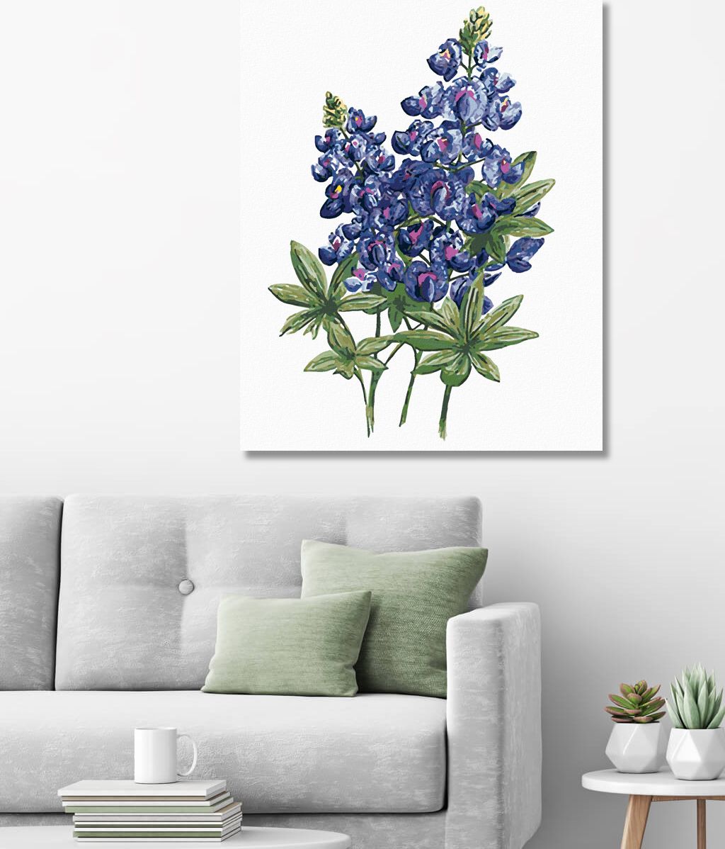 zuty Malování podle čísel - MODRÉ KVĚTY VLČÍHO BOBU (ALEXANDRIA GILBERT) - Rozměr: 40x50 cm, Rámování: Varianta: vypnuté plátno na rám - obrázek 7