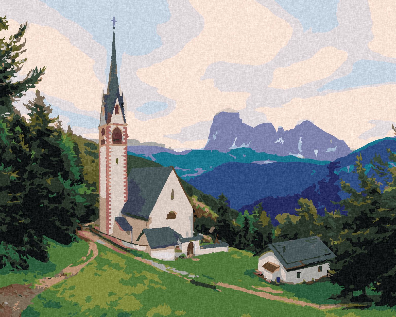 zuty Malování podle čísel - KOSTEL A HORA, ITÁLIE (TED DAVIS) - Rozměr: 40x50 cm, Rámování: Varianta: vypnuté plátno na rám - obrázek 1