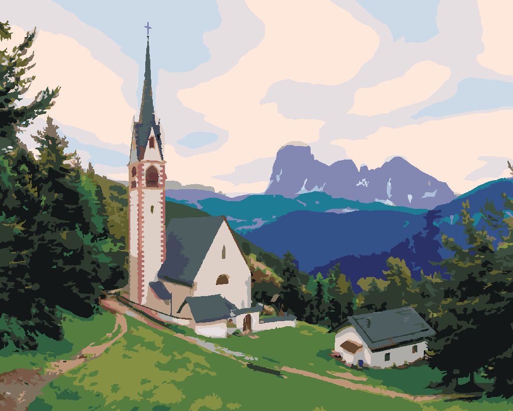 zuty Malování podle čísel - KOSTEL A HORA, ITÁLIE (TED DAVIS) - Rozměr: 40x50 cm, Rámování: Varianta: vypnuté plátno na rám - obrázek 3