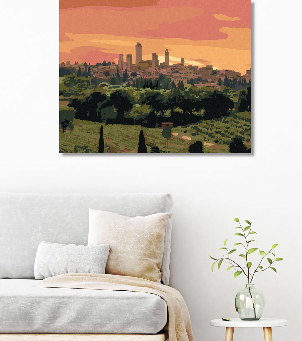 zuty Malování podle čísel - MĚSTO A ZÁPAD SLUNCE, ITÁLIE (TED DAVIS) - Rozměr: 40x50 cm, Rámování: Varianta: bez rámu a bez vypnutí plátna - obrázek 4