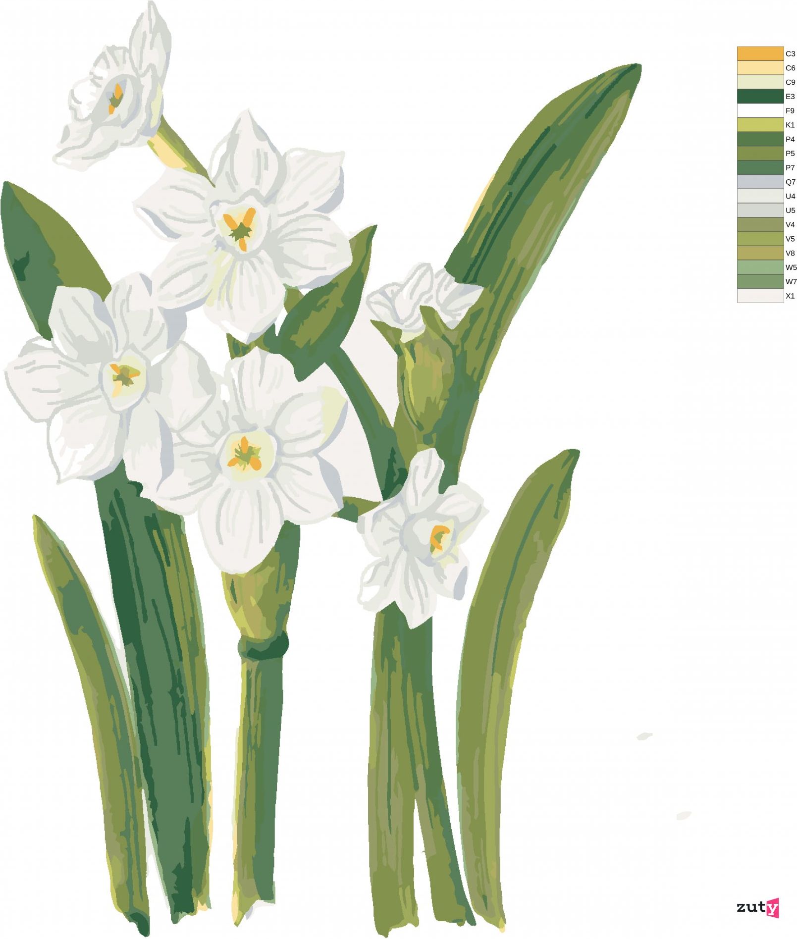 zuty Malování podle čísel - BÍLÉ NARCISY (ALEXANDRIA GILBERT) - Rozměr: 40x50 cm, Rámování: Varianta: bez rámu a bez vypnutí plátna - obrázek 4