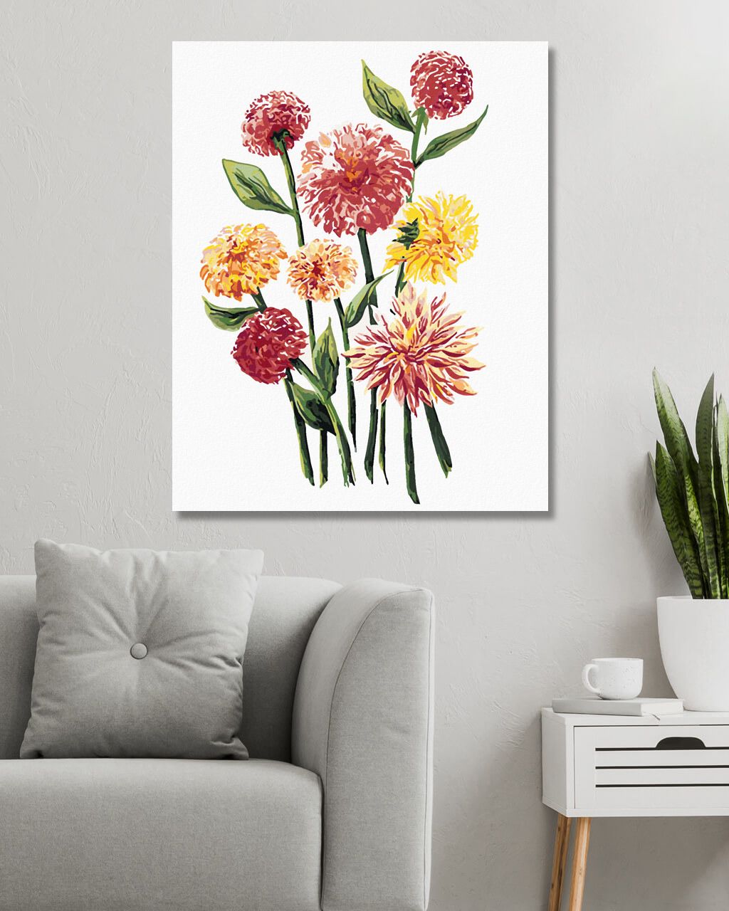 zuty Malování podle čísel - ŽLUTÉ A RŮŽOVÉ KVĚTY JIŘIN (ALEXANDRIA GILBERT) - Rozměr: 40x50 cm, Rámování: Varianta: vypnuté plátno na rám - obrázek 9