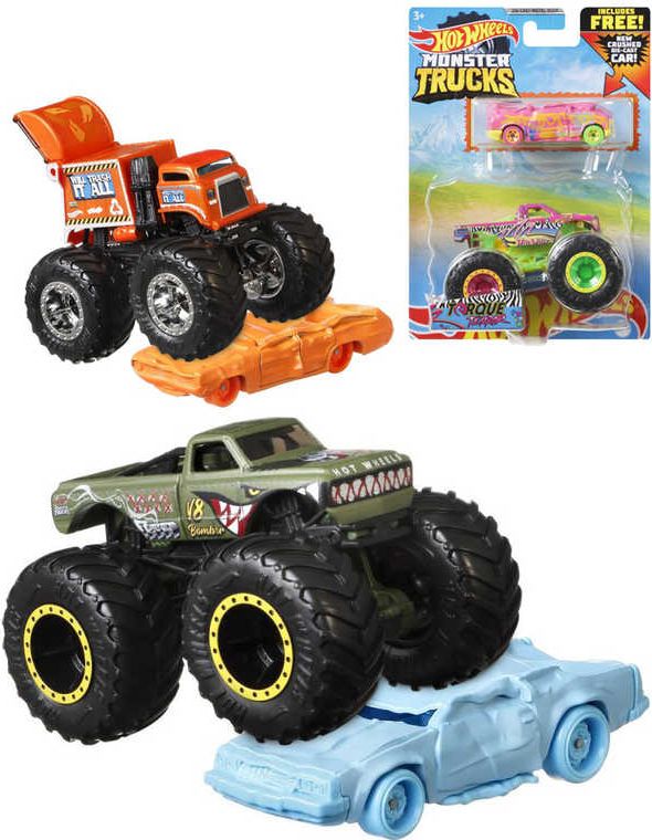 MATTEL HOT WHEELS Set auto Monster Trucks + angličák různé druhy kov - obrázek 1