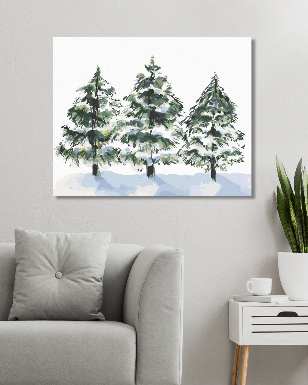 zuty Malování podle čísel - TŘI JEHLIČNATÉ STROMY A SNÍH (ALEXANDRIA GILBERT) - Rozměr: 40x50 cm, Rámování: Varianta: bez rámu a bez vypnutí plátna - obrázek 4