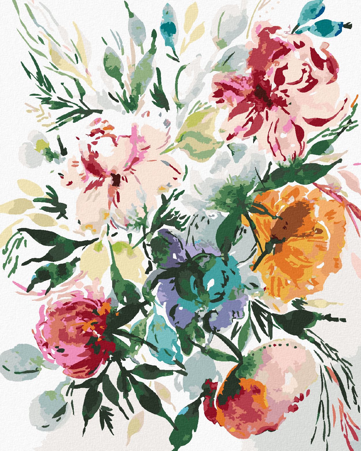 zuty Malování podle čísel - RŮZNOBAREVNÉ KVĚTY MEZI LISTY (ALEXANDRIA GILBERT) - Rozměr: 40x50 cm, Rámování: Varianta: bez rámu a bez vypnutí plátna - obrázek 1