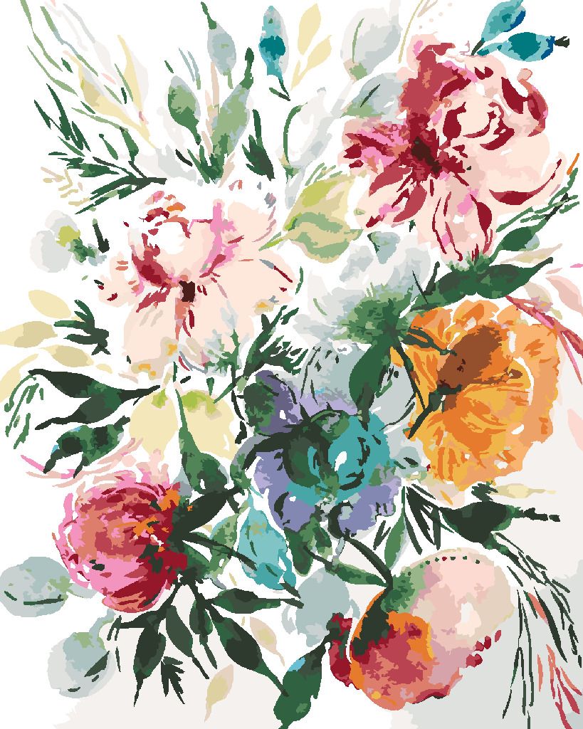 zuty Malování podle čísel - RŮZNOBAREVNÉ KVĚTY MEZI LISTY (ALEXANDRIA GILBERT) - Rozměr: 40x50 cm, Rámování: Varianta: bez rámu a bez vypnutí plátna - obrázek 2