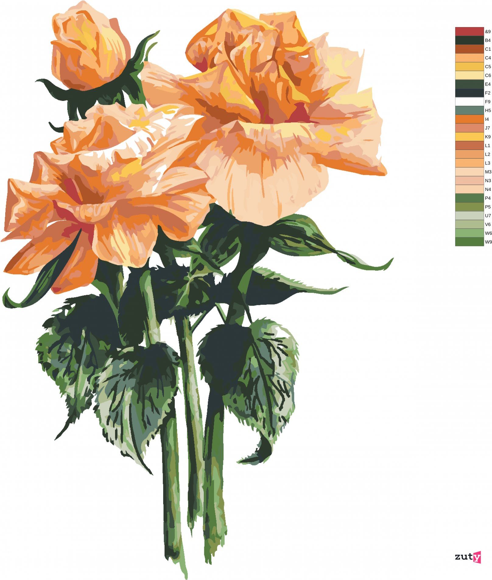 zuty Malování podle čísel - ORANŽOVÉ RŮŽE (ALEXANDRIA GILBERT) - Rozměr: 40x50 cm, Rámování: Varianta: bez rámu a bez vypnutí plátna - obrázek 6