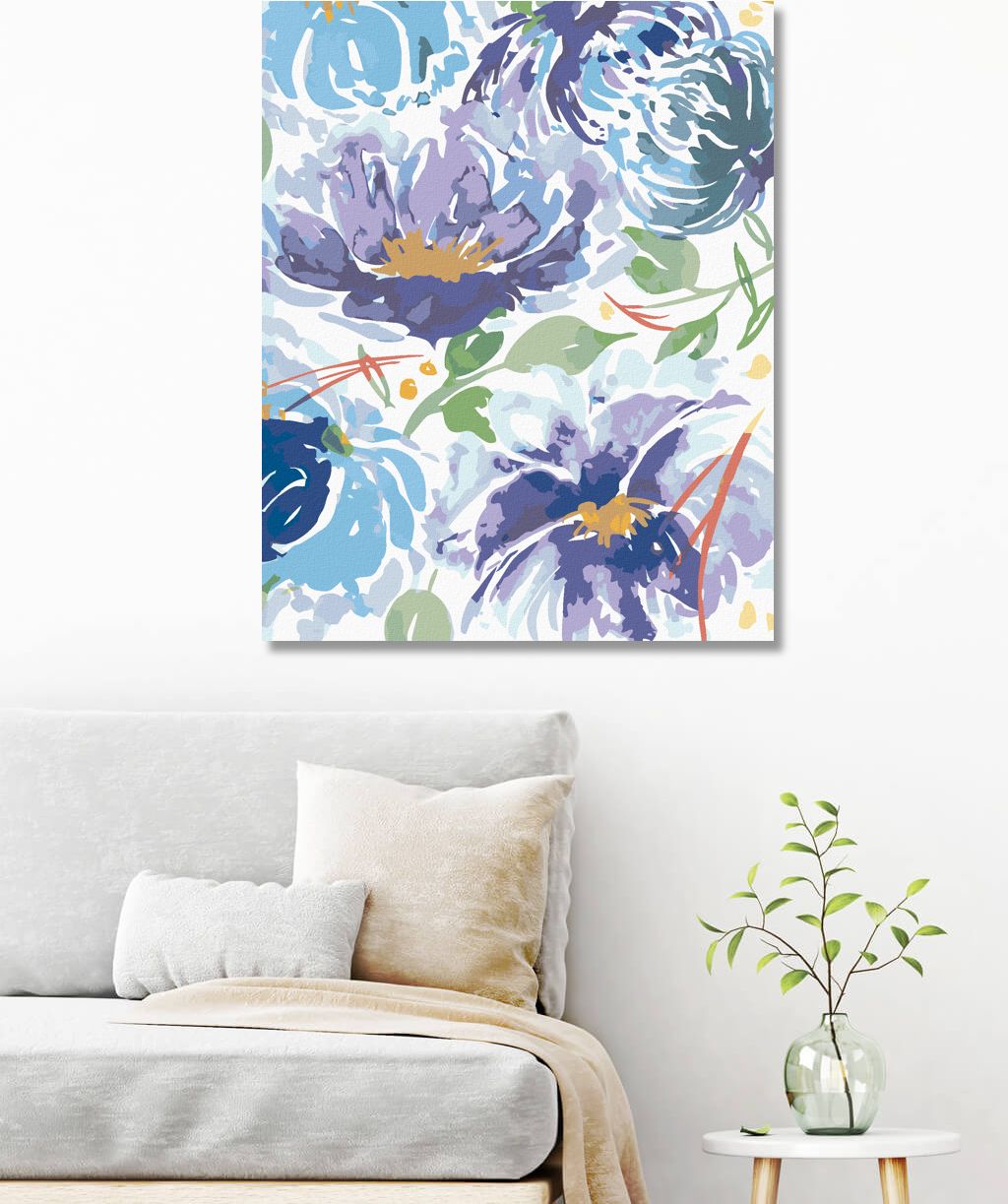 zuty Malování podle čísel - MODRÉ KVĚTY A LISTY (ALEXANDRIA GILBERT) - Rozměr: 40x50 cm, Rámování: Varianta: bez rámu a bez vypnutí plátna - obrázek 4