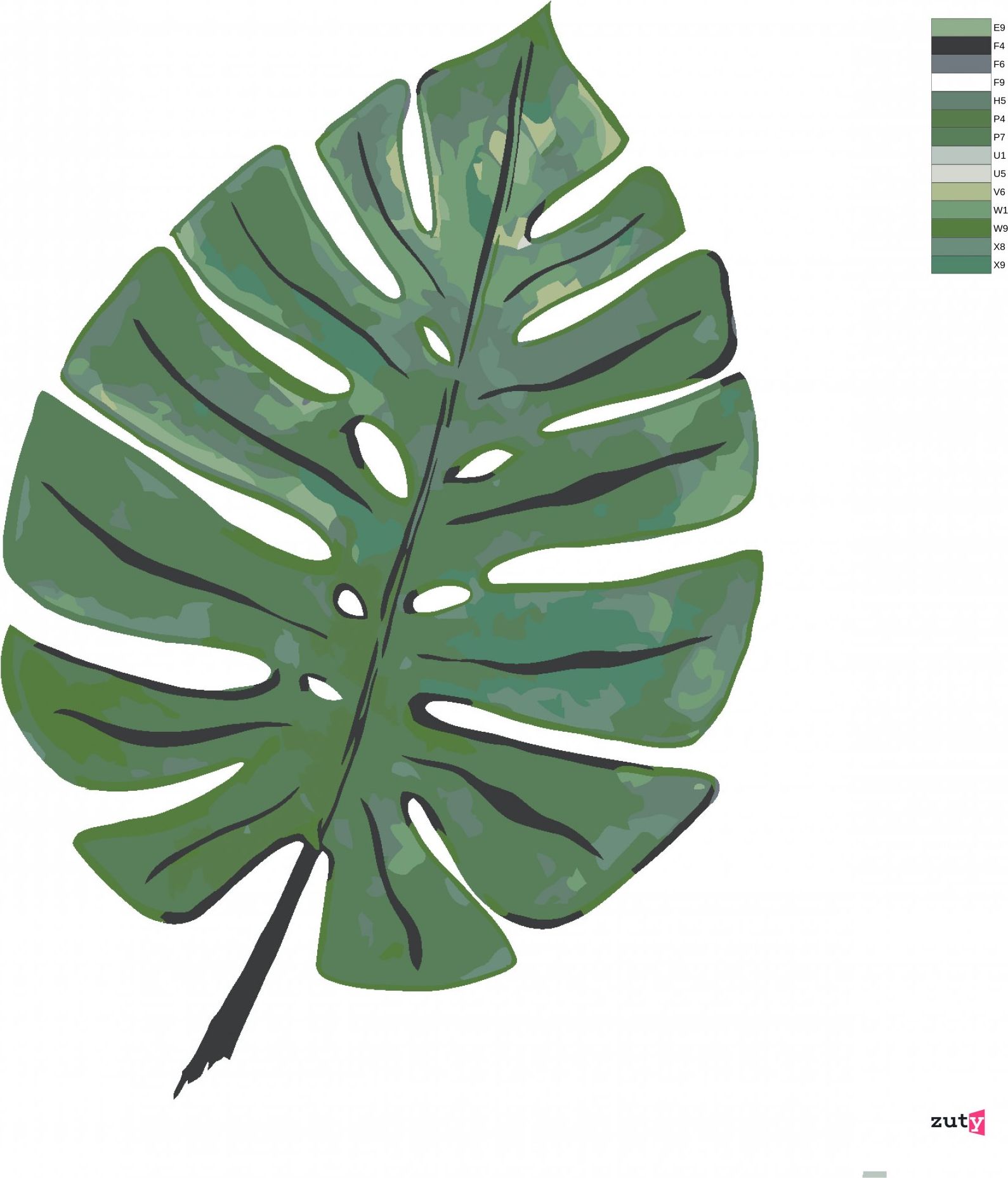 zuty Malování podle čísel - LIST MONSTERA (ALEXANDRIA GILBERT) - Rozměr: 40x50 cm, Rámování: Varianta: bez rámu a bez vypnutí plátna - obrázek 5