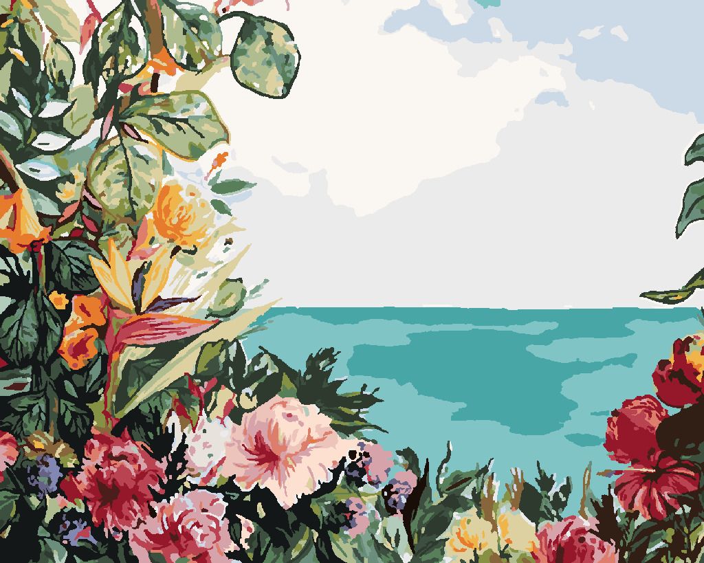 zuty Malování podle čísel - KVĚTINY U MOŘE (ALEXANDRIA GILBERT) - Rozměr: 40x50 cm, Rámování: Varianta: vypnuté plátno na rám - obrázek 2