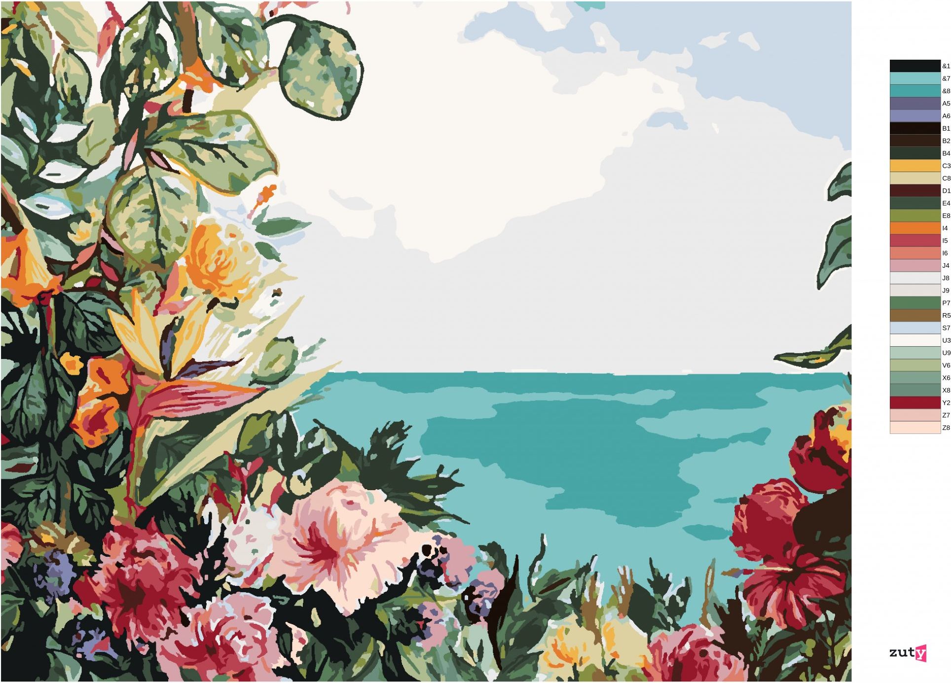 zuty Malování podle čísel - KVĚTINY U MOŘE (ALEXANDRIA GILBERT) - Rozměr: 40x50 cm, Rámování: Varianta: vypnuté plátno na rám - obrázek 3