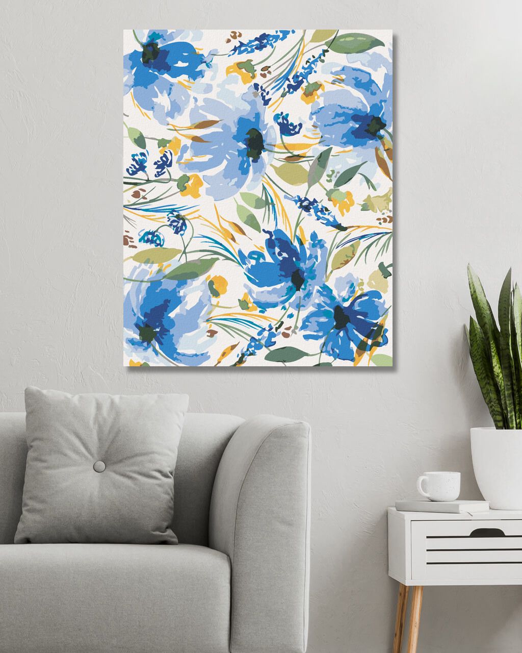 zuty Malování podle čísel - MODRÉ KVĚTY MEZI LISTY (ALEXANDRIA GILBERT) - Rozměr: 40x50 cm, Rámování: Varianta: vypnuté plátno na rám - obrázek 7