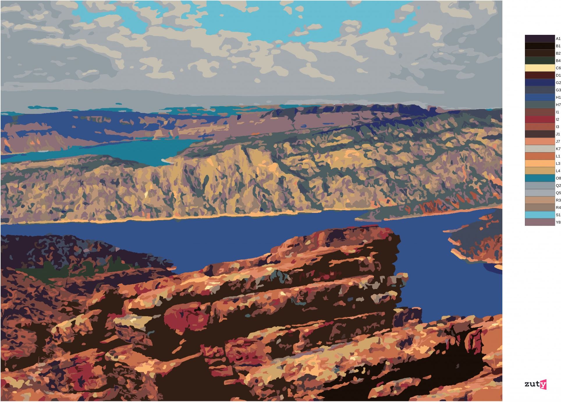 zuty Malování podle čísel - VODNÍ NÁDRŽ FLAMING GORGE - Rozměr: 40x50 cm, Rámování: Varianta: bez rámu a bez vypnutí plátna - obrázek 4