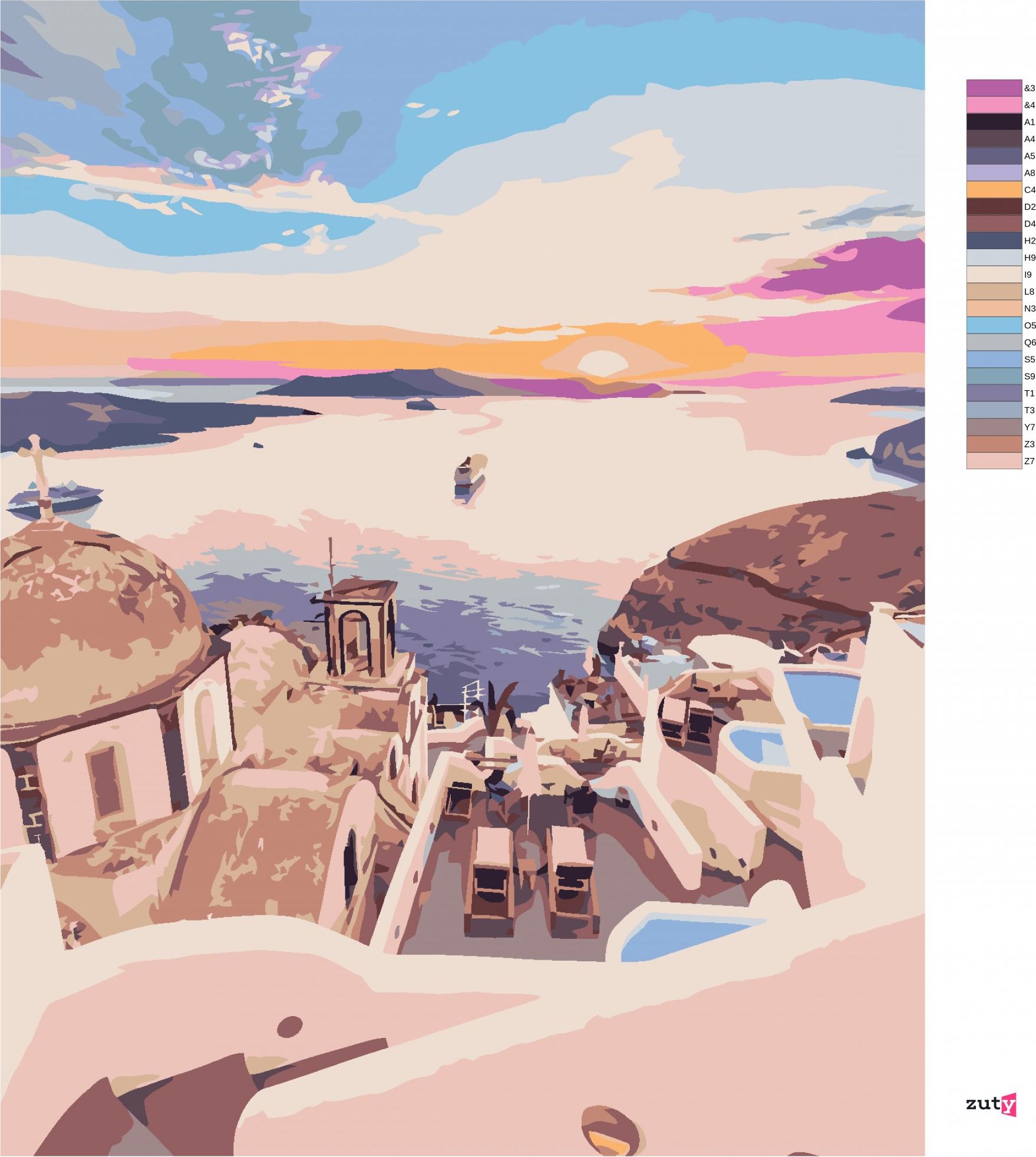 zuty Malování podle čísel - BAREVNÉ SANTORINI - Rozměr: 40x50 cm, Rámování: Varianta: bez rámu a bez vypnutí plátna - obrázek 2