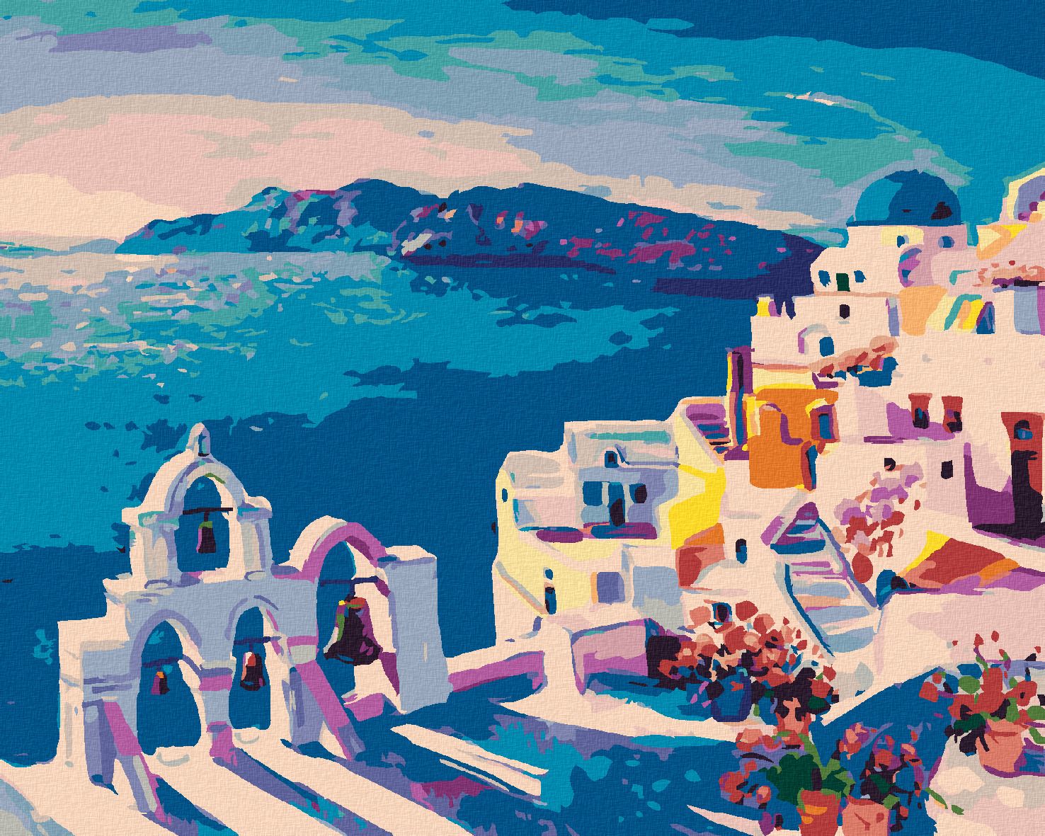 zuty Malování podle čísel - SANTORINI SE ZVONY - Rozměr: 40x50 cm, Rámování: Varianta: vypnuté plátno na rám - obrázek 1