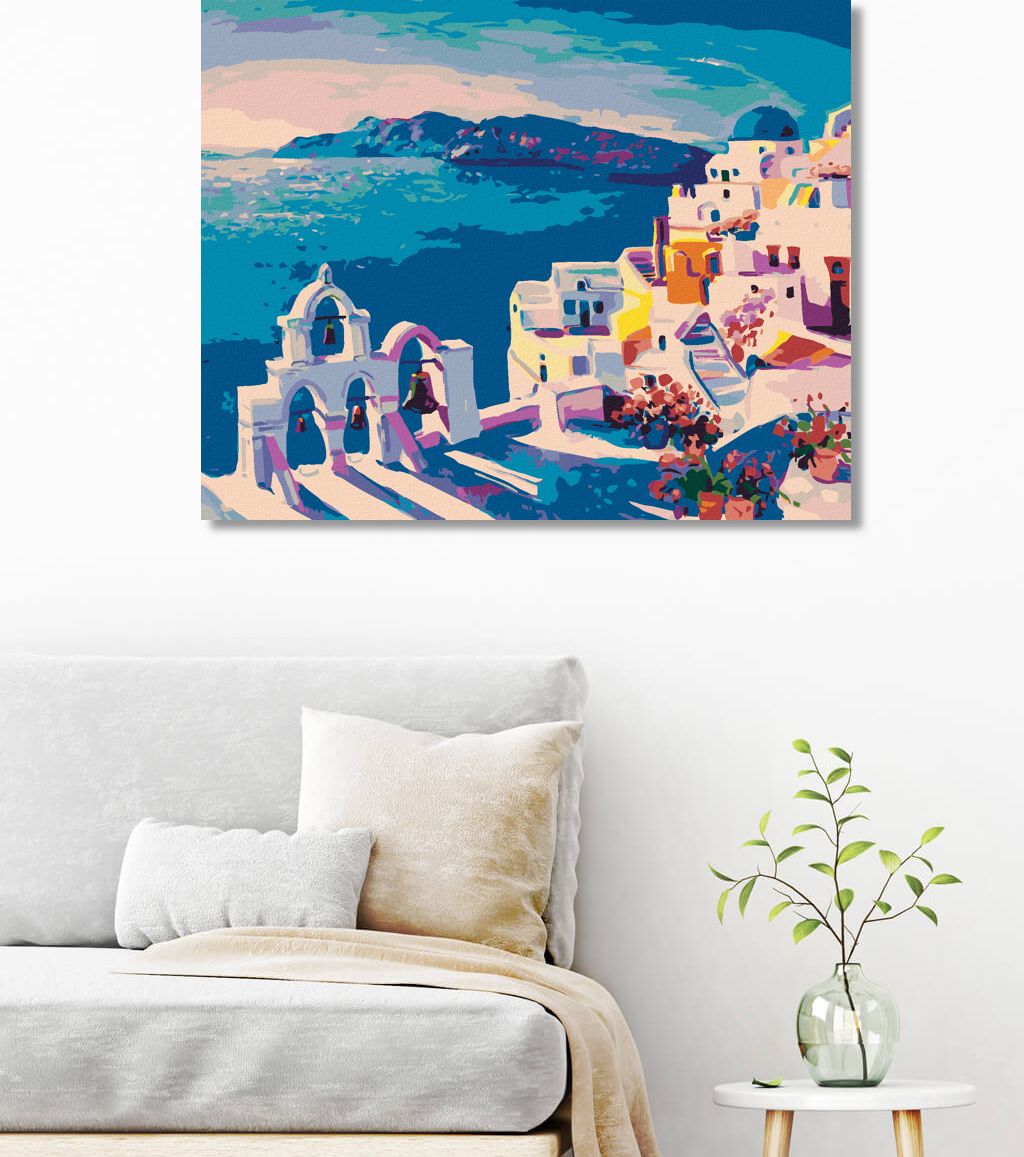 zuty Malování podle čísel - SANTORINI SE ZVONY - Rozměr: 40x50 cm, Rámování: Varianta: vypnuté plátno na rám - obrázek 4