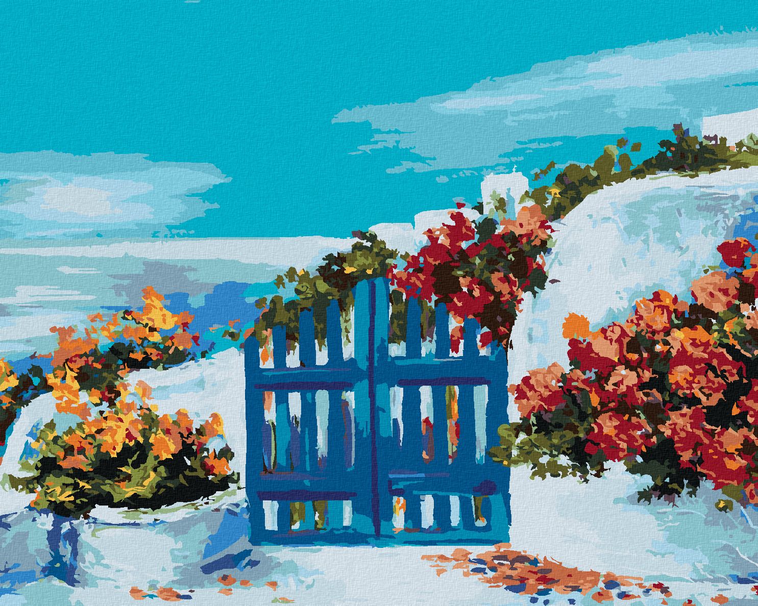 zuty Malování podle čísel - ZAHRÁDKA NA SANTORINI - Rozměr: 40x50 cm, Rámování: Varianta: bez rámu a bez vypnutí plátna - obrázek 1
