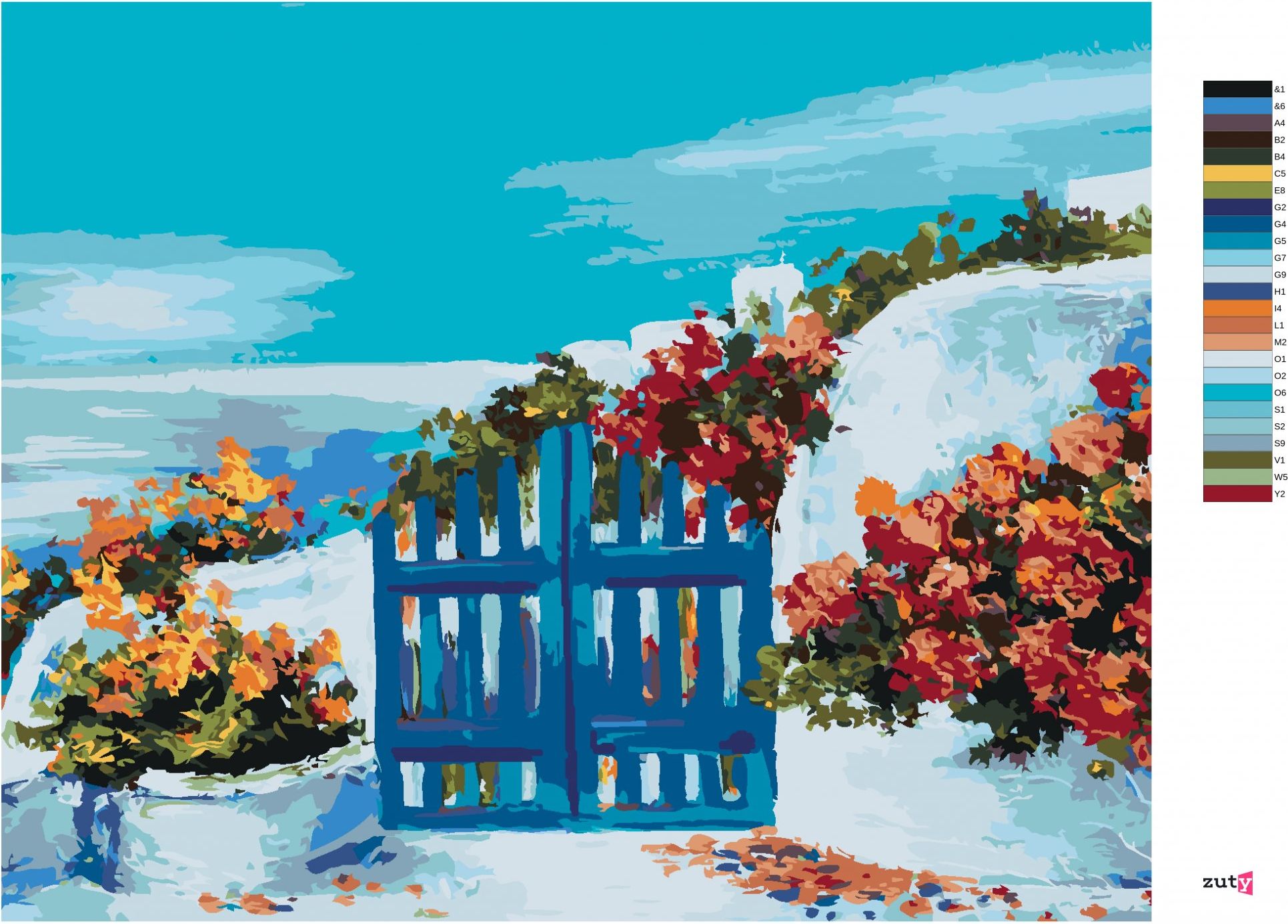 zuty Malování podle čísel - ZAHRÁDKA NA SANTORINI - Rozměr: 40x50 cm, Rámování: Varianta: vypnuté plátno na rám - obrázek 6