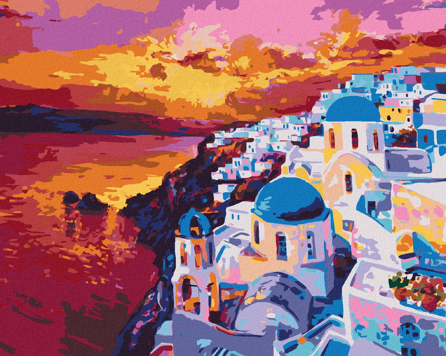 zuty Malování podle čísel - ZÁPAD SLUNCE NA SANTORINI - Rozměr: 40x50 cm, Rámování: Varianta: vypnuté plátno na rám - obrázek 1