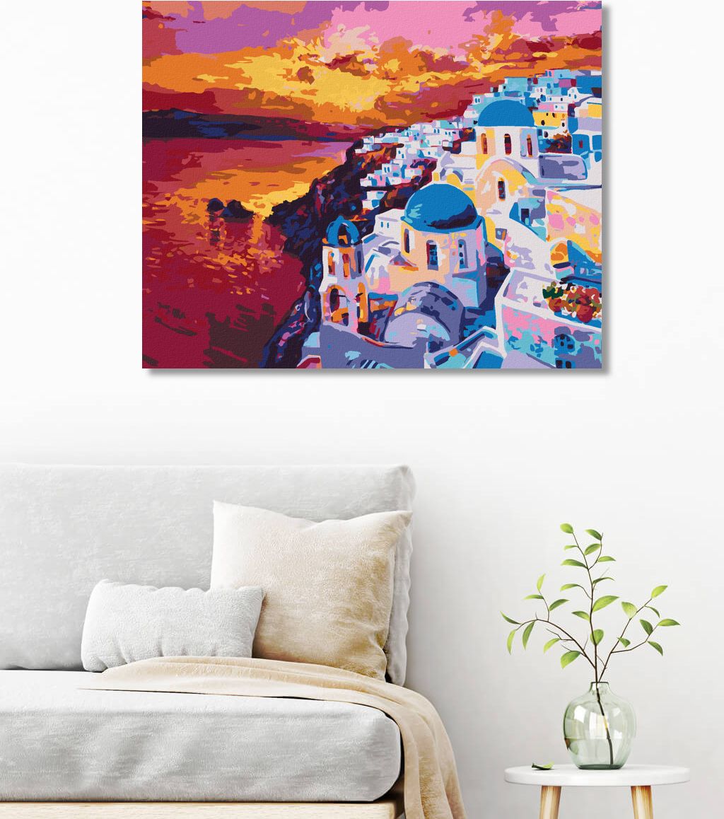 zuty Malování podle čísel - ZÁPAD SLUNCE NA SANTORINI - Rozměr: 40x50 cm, Rámování: Varianta: vypnuté plátno na rám - obrázek 3