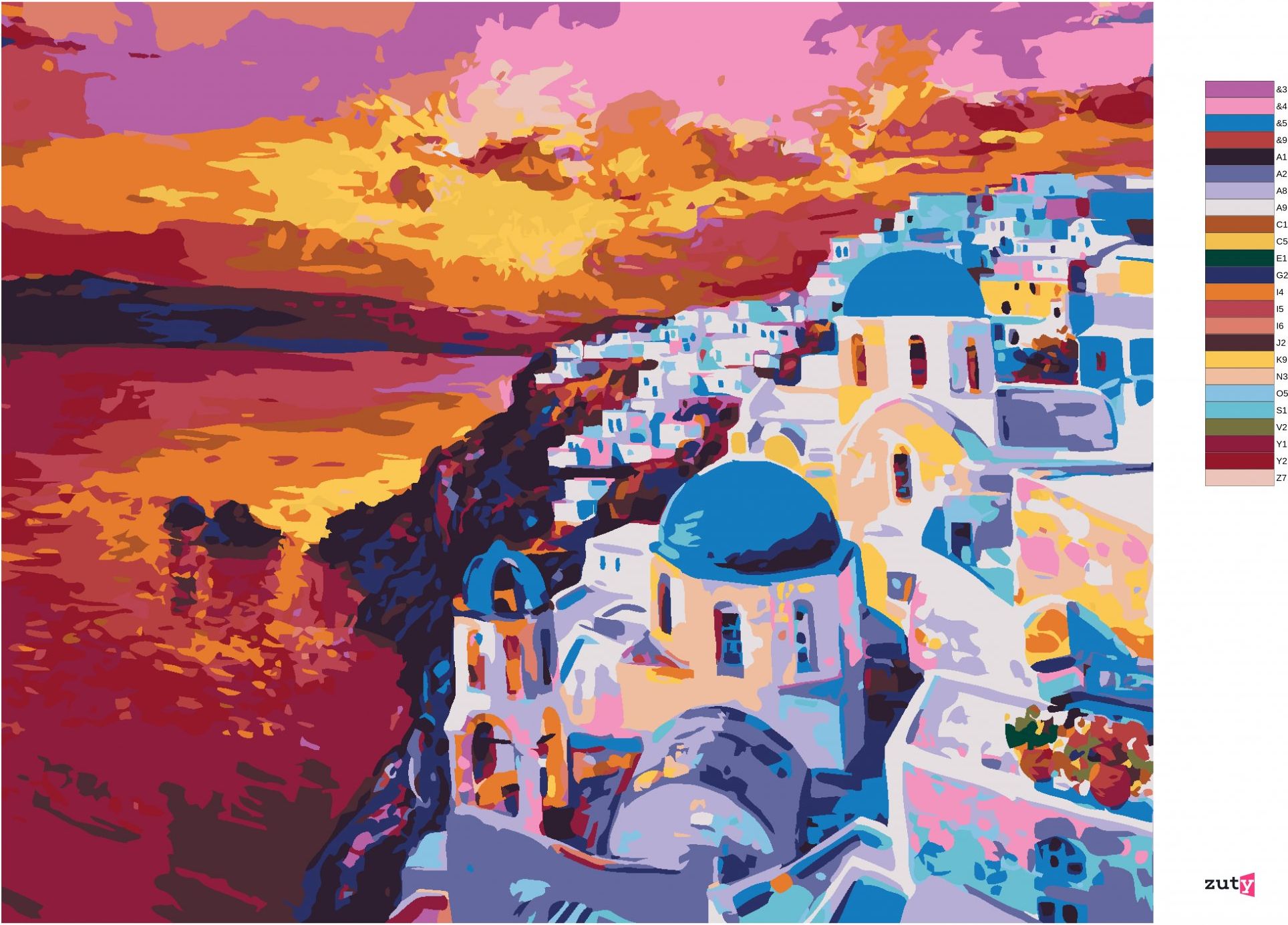 zuty Malování podle čísel - ZÁPAD SLUNCE NA SANTORINI - Rozměr: 40x50 cm, Rámování: Varianta: vypnuté plátno na rám - obrázek 6