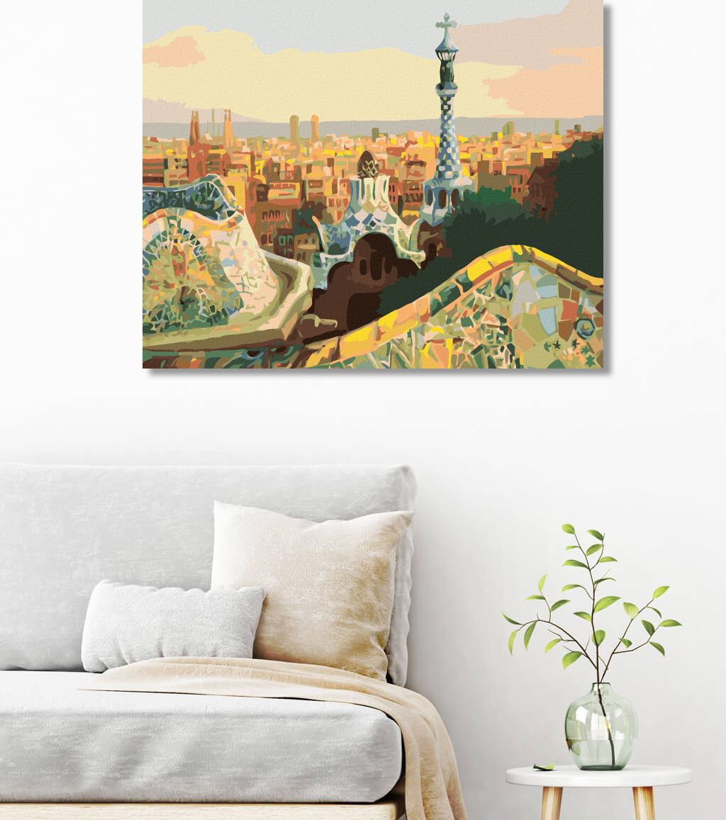 zuty Malování podle čísel - VÝHLED NA BARCELONU Z PARKU GÜELL - Rozměr: 40x50 cm, Rámování: Varianta: bez rámu a bez vypnutí plátna - obrázek 3