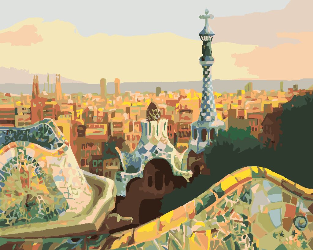 zuty Malování podle čísel - VÝHLED NA BARCELONU Z PARKU GÜELL - Rozměr: 40x50 cm, Rámování: Varianta: bez rámu a bez vypnutí plátna - obrázek 7
