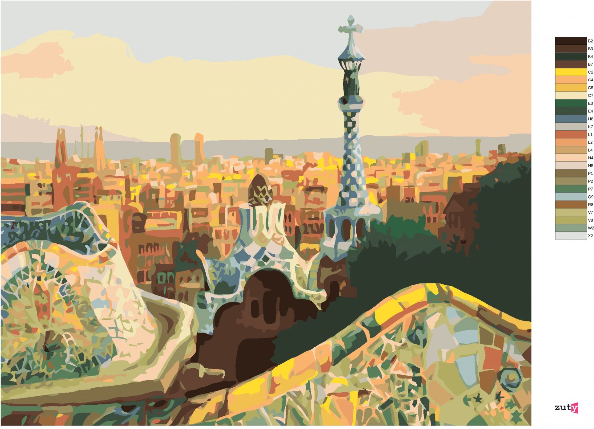zuty Malování podle čísel - VÝHLED NA BARCELONU Z PARKU GÜELL - Rozměr: 40x50 cm, Rámování: Varianta: bez rámu a bez vypnutí plátna - obrázek 8