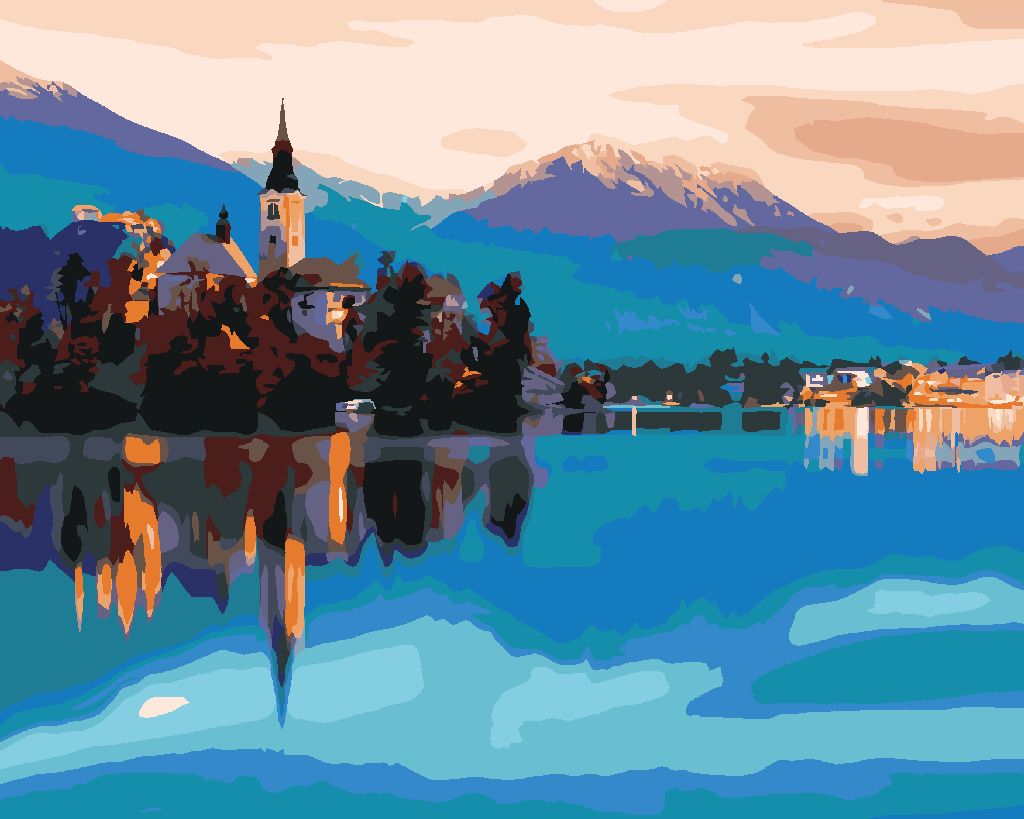 zuty Malování podle čísel - BLEDSKÁ JEZERA VE SLOVINSKU - Rozměr: 40x50 cm, Rámování: Varianta: vypnuté plátno na rám - obrázek 2