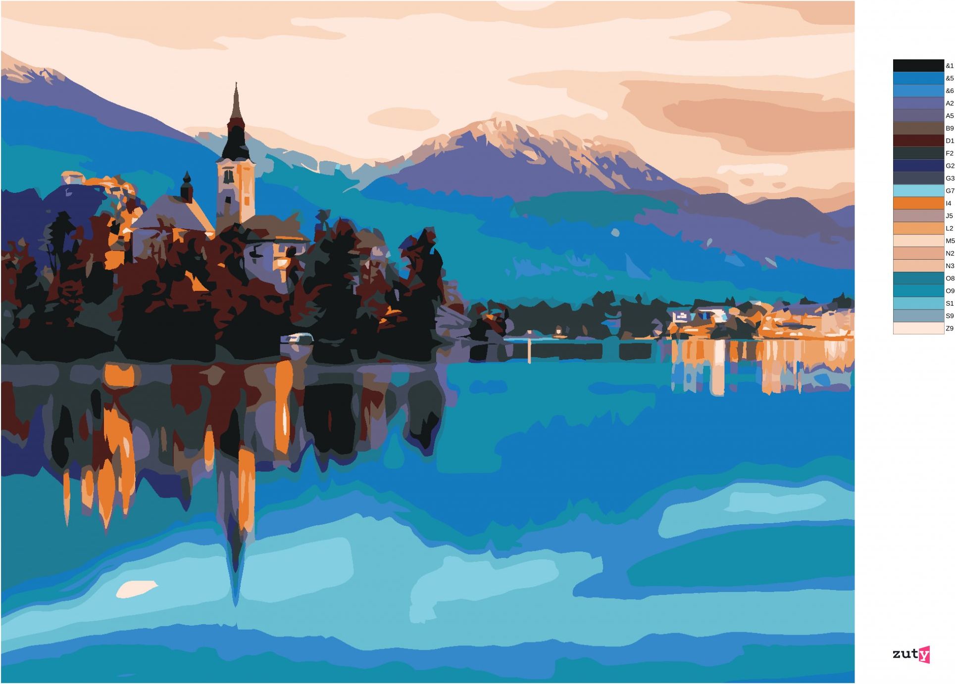 zuty Malování podle čísel - BLEDSKÁ JEZERA VE SLOVINSKU - Rozměr: 40x50 cm, Rámování: Varianta: vypnuté plátno na rám - obrázek 8