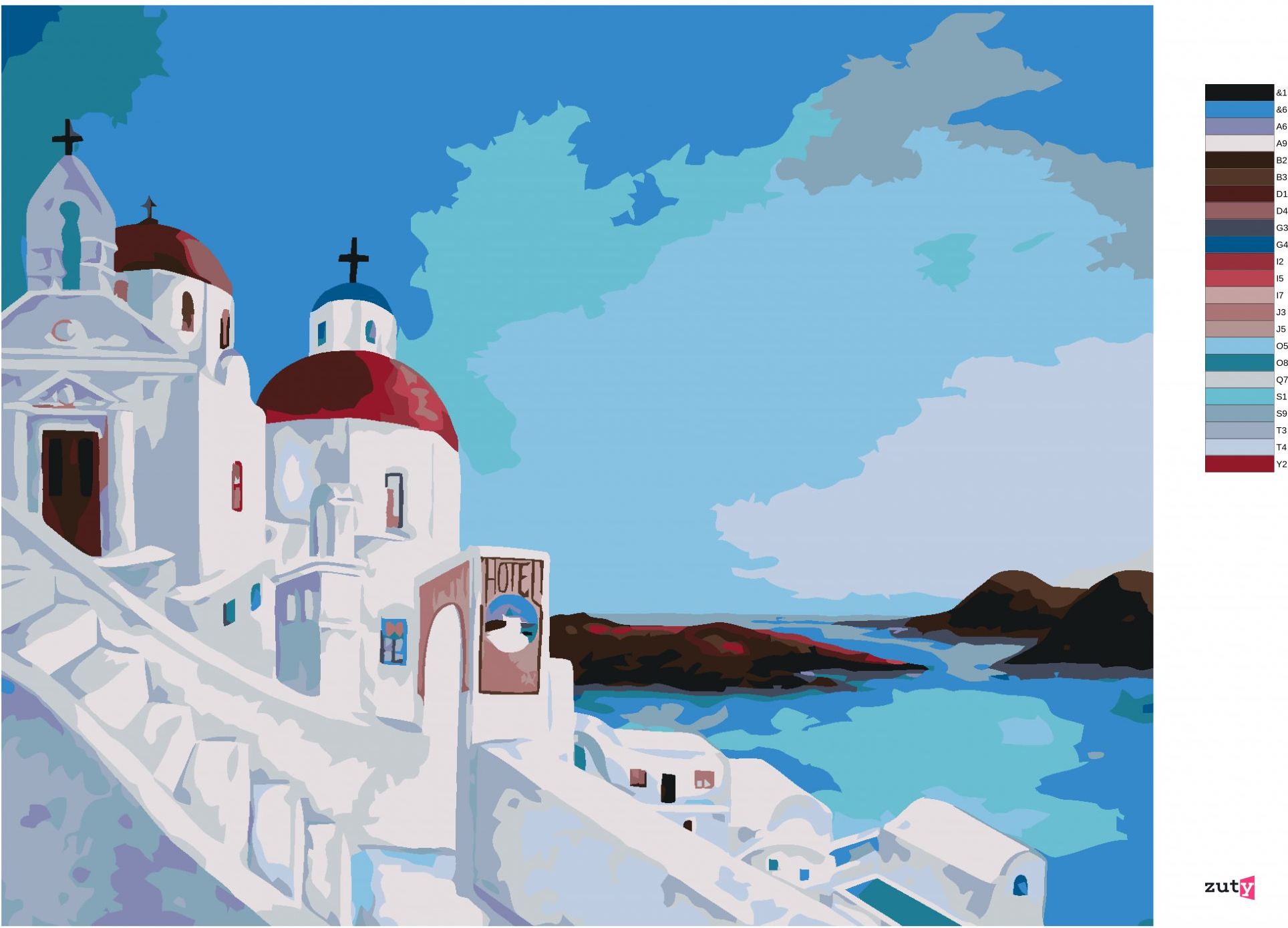 zuty Malování podle čísel - VÝHLED NA MOŘE Z ŘECKÉHO OSTROVA - Rozměr: 40x50 cm, Rámování: Varianta: bez rámu a bez vypnutí plátna - obrázek 9