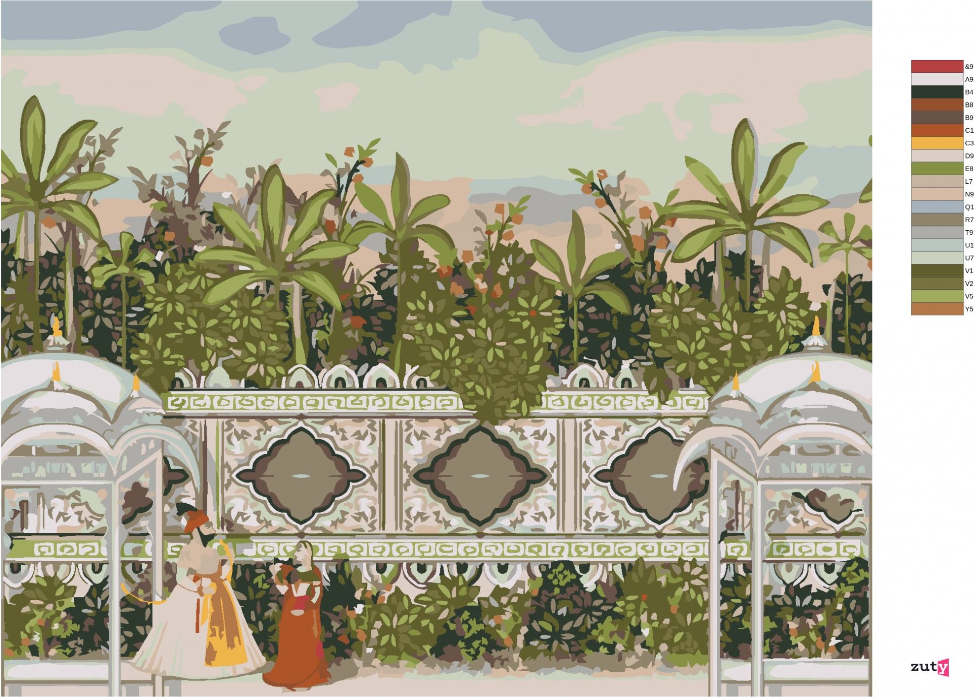 zuty Malování podle čísel - OKRASNÁ ZEĎ V ZAHRADĚ MUGHAL - Rozměr: 40x50 cm, Rámování: Varianta: bez rámu a bez vypnutí plátna - obrázek 7